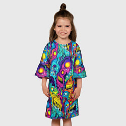 Платье клеш для девочки Кислотные психоделические черепа, цвет: 3D-принт — фото 2