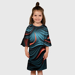 Платье клеш для девочки Сине-оранжевая абстрактная волна, цвет: 3D-принт — фото 2
