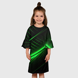 Платье клеш для девочки Зеленые полосы на черном фоне, цвет: 3D-принт — фото 2