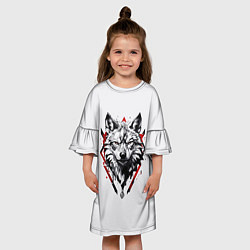 Платье клеш для девочки Волк в геометрическом стиле с красными глазами, цвет: 3D-принт — фото 2