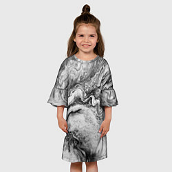 Платье клеш для девочки Черно-белая мраморная абстракция, цвет: 3D-принт — фото 2