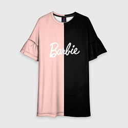 Платье клеш для девочки Барби - сплит нежно-персикового и черного, цвет: 3D-принт