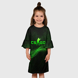 Платье клеш для девочки CSGO green abstract, цвет: 3D-принт — фото 2