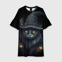 Платье клеш для девочки Черный кот в шляпе, цвет: 3D-принт