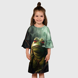 Платье клеш для девочки Большая жаба Пепе, цвет: 3D-принт — фото 2