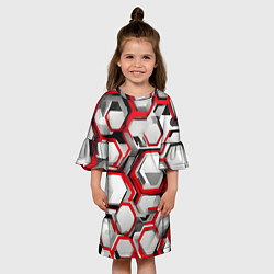 Платье клеш для девочки Кибер Hexagon Красный, цвет: 3D-принт — фото 2