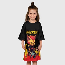 Платье клеш для девочки Кот рокер - огонь, цвет: 3D-принт — фото 2