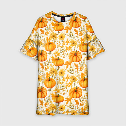 Детское платье Тыквы и осенние цветы - паттерн / 3D-принт – фото 1