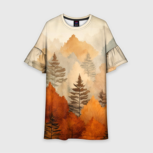 Детское платье Осенний лес в оранжевых тонах / 3D-принт – фото 1