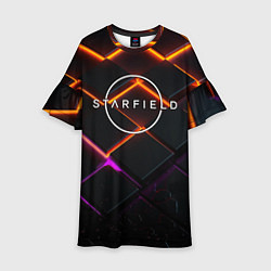Платье клеш для девочки Starfield logo orange abstract, цвет: 3D-принт