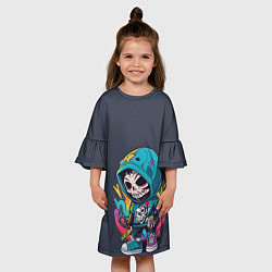 Платье клеш для девочки Граффити скелет, цвет: 3D-принт — фото 2