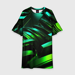 Платье клеш для девочки Dark green abstract, цвет: 3D-принт