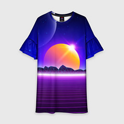 Платье клеш для девочки Mountains - sun - space - vaporwave, цвет: 3D-принт
