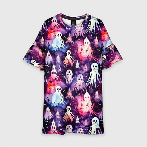 Детское платье Хэллоуин Акварельные привидения / 3D-принт – фото 1