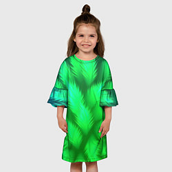 Платье клеш для девочки Объемные пушистые зеленые листья, цвет: 3D-принт — фото 2