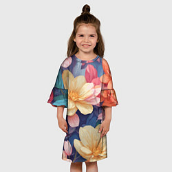 Платье клеш для девочки Водянная лилия лотосы кувшинки, цвет: 3D-принт — фото 2