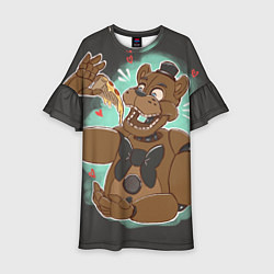 Платье клеш для девочки Фредди кушает пиццу, цвет: 3D-принт