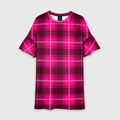 Детское платье Шотландка розовый / 3D-принт – фото 1