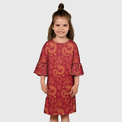 Платье клеш для девочки Dragon red pattern, цвет: 3D-принт — фото 2