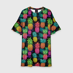 Платье клеш для девочки Разноцветные ананасы паттерн, цвет: 3D-принт