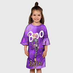 Платье клеш для девочки Барби в костюме скелета: паутина и фиолетовый дым, цвет: 3D-принт — фото 2
