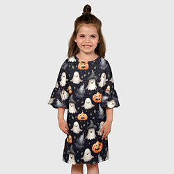 Платье клеш для девочки Милые привидения и хэллуинские тыквы - паттерн, цвет: 3D-принт — фото 2
