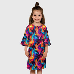 Платье клеш для девочки Разноцветные разные волны разводы, цвет: 3D-принт — фото 2