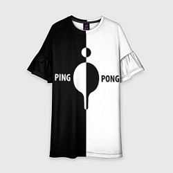 Платье клеш для девочки Ping-Pong черно-белое, цвет: 3D-принт
