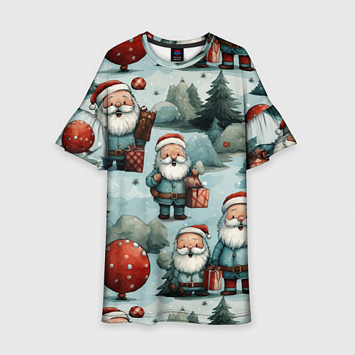 Детское платье Рождественский узор с Санта Клаусами / 3D-принт – фото 1