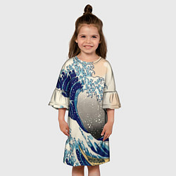Платье клеш для девочки Великая волна от Канагава, цвет: 3D-принт — фото 2