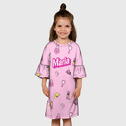 Платье клеш для девочки Имя Мария в стиле барби - розовый паттерн аксессуа, цвет: 3D-принт — фото 2