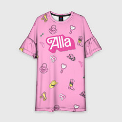 Платье клеш для девочки Алла - в стиле ретро барби: аксессуары на розовом, цвет: 3D-принт