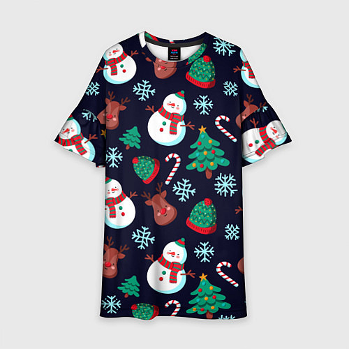Детское платье Снеговички с рождественскими оленями и елками / 3D-принт – фото 1