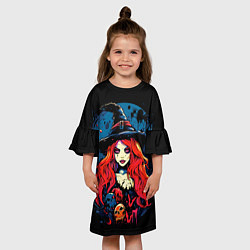 Платье клеш для девочки Ведьма с красными волосами, цвет: 3D-принт — фото 2