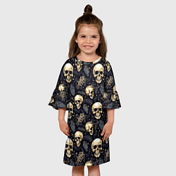Платье клеш для девочки Черепы, звезды и хвойные ветки, цвет: 3D-принт — фото 2
