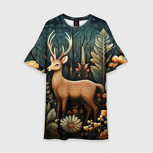 Детское платье Лесной олень в стиле фолк-арт / 3D-принт – фото 1
