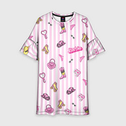 Платье клеш для девочки Барби - розовая полоска и аксессуары, цвет: 3D-принт