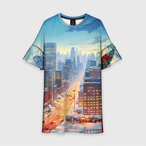 Детское платье Новогодний снежный город / 3D-принт – фото 1