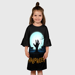 Платье клеш для девочки Кладбище на хэллоуин, цвет: 3D-принт — фото 2
