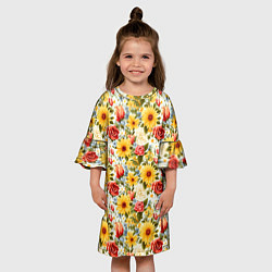 Платье клеш для девочки Паттерн из желтых и красных цветов, цвет: 3D-принт — фото 2