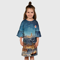 Платье клеш для девочки Ночной новогодний город, цвет: 3D-принт — фото 2