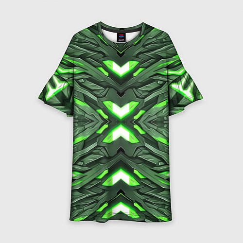 Детское платье Кибер неоновая броня зелёная / 3D-принт – фото 1
