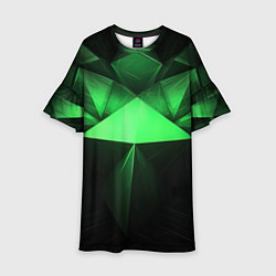 Платье клеш для девочки Яркая зеленая геометрия, цвет: 3D-принт