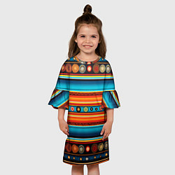 Платье клеш для девочки Этнический узор в горизонтальную полоску, цвет: 3D-принт — фото 2