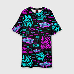 Платье клеш для девочки Jinx Arcane pattern neon, цвет: 3D-принт