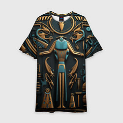 Платье клеш для девочки Орнамент в стиле египетской иероглифики, цвет: 3D-принт