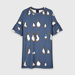 Платье клеш для девочки Забавное семейство пингвинов, цвет: 3D-принт