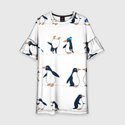 Платье клеш для девочки Семейство пингвинов на прогулке, цвет: 3D-принт