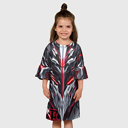 Платье клеш для девочки Красный неоновый кибер демон, цвет: 3D-принт — фото 2