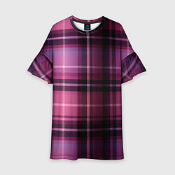 Платье клеш для девочки Фиолетовая шотландская клетка, цвет: 3D-принт